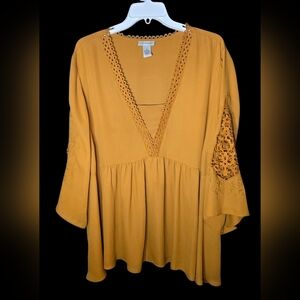 Women's Chiffon Blouse, Crochet Details, Flare Sleeves, Size 3X, Festival Fairy
